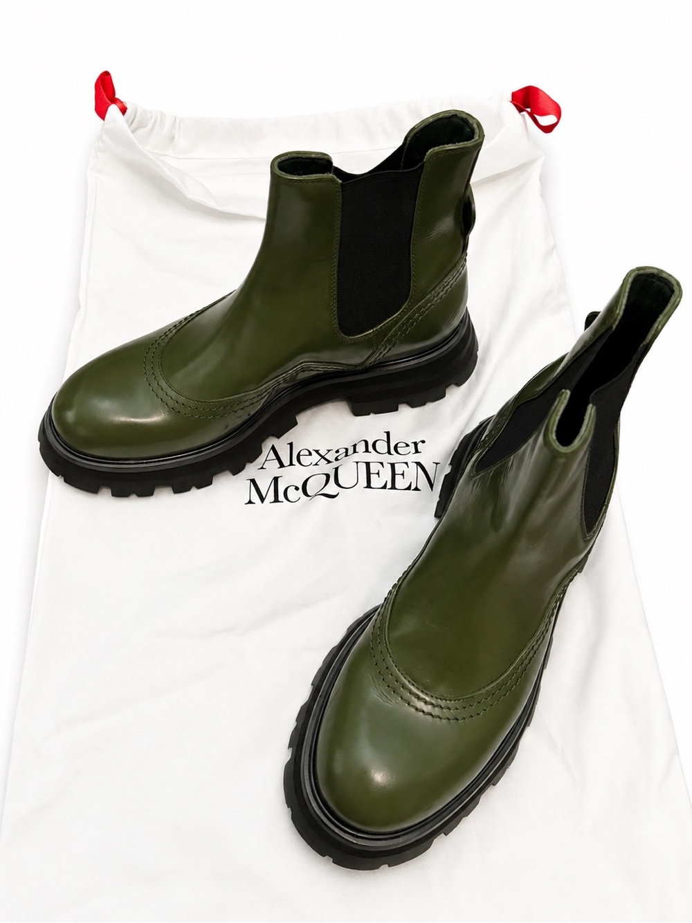 Alexander McQueen Olive Green Leather Chukka Lug Boots